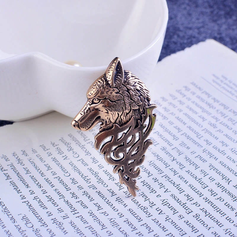 Broche glamour en forme de tête de loup creuse pour homme