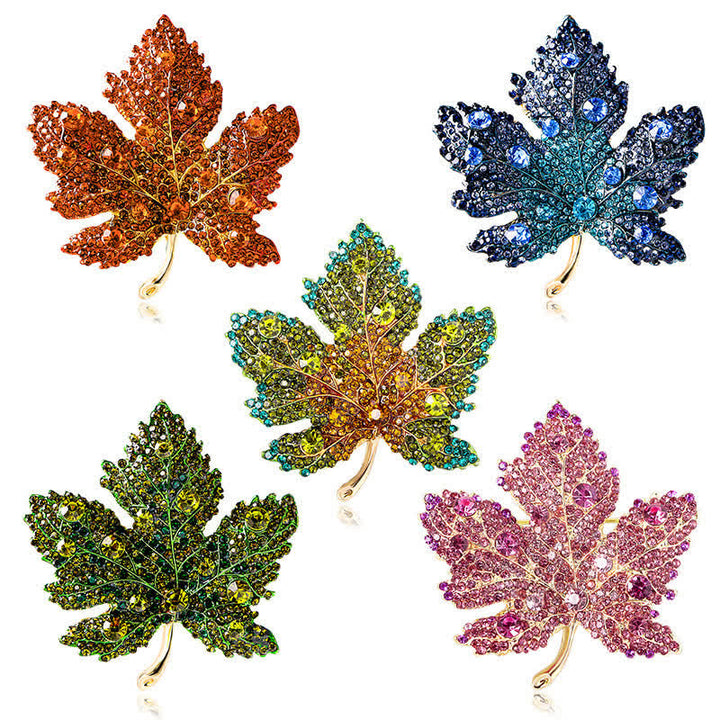 Broche feuille d'érable en cristal strass pour femme