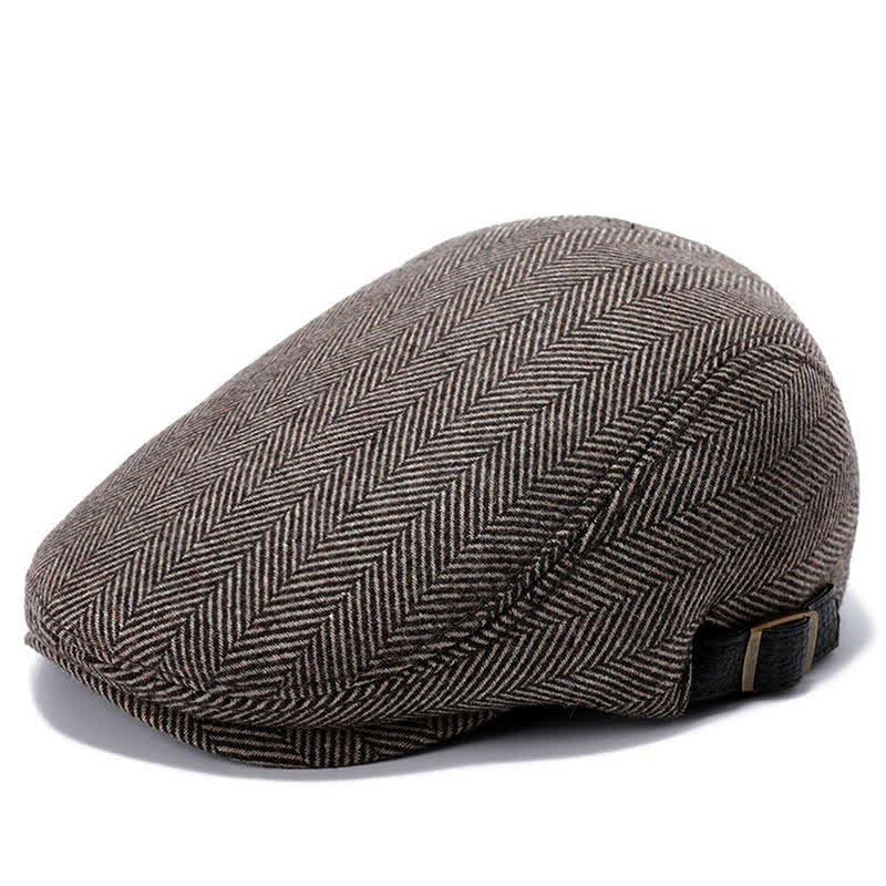 Béret plat en cuir avec boucle réglable - Café à chevrons - Réglable (environ 22"-23 1/4") - image 10
