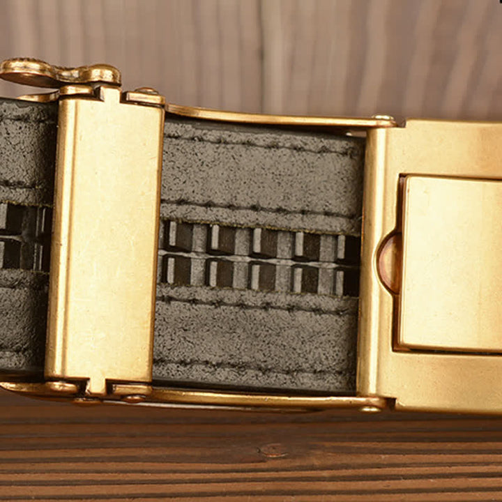 Ceinture en cuir à boucle automatique pour homme avec imprimé crocodile et tête de chèvre