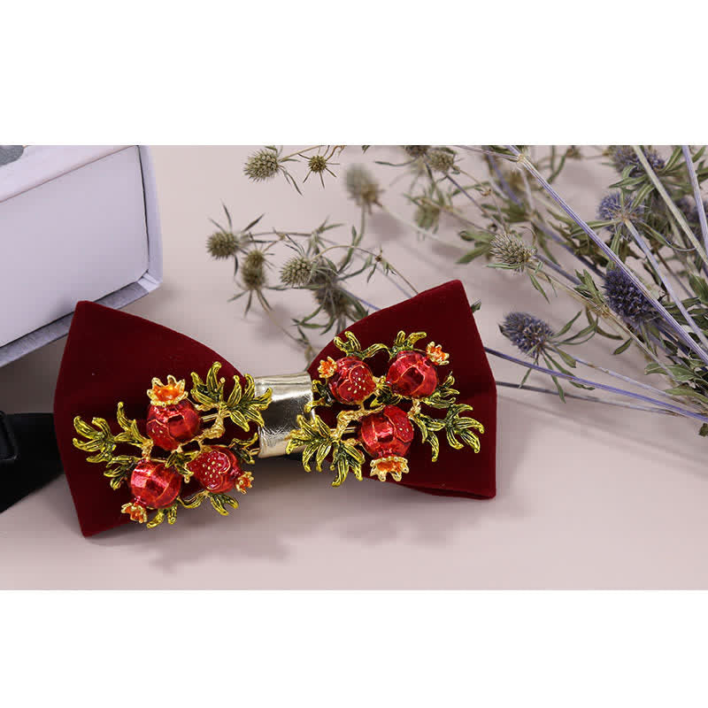Nœud papillon à fleurs pour homme, bordeaux, motif grenade