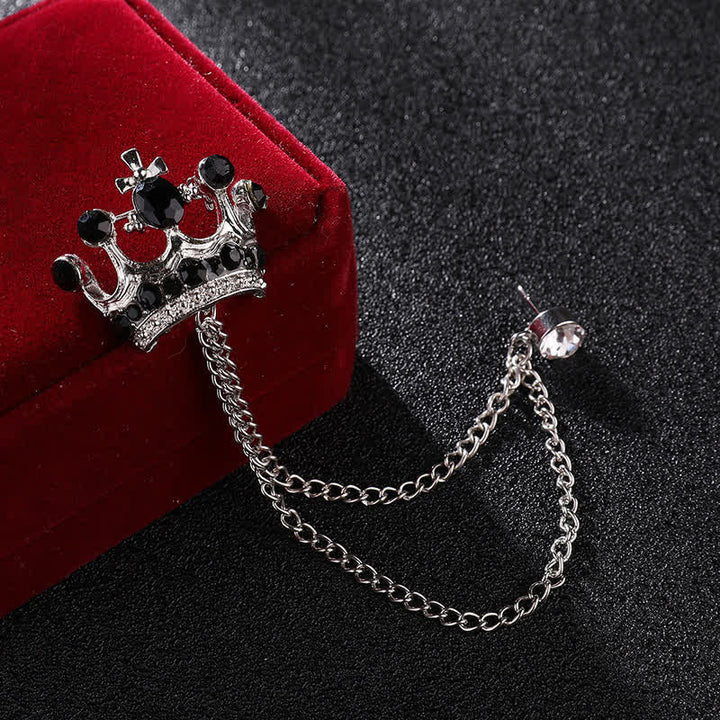 Broche en chaîne et strass pour homme avec couronne rétro - Argent et noir - image 8