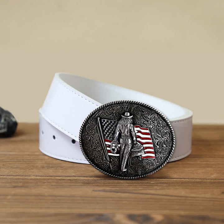 Ceinture en cuir à boucle drapeau américain pour homme avec motif cowboy