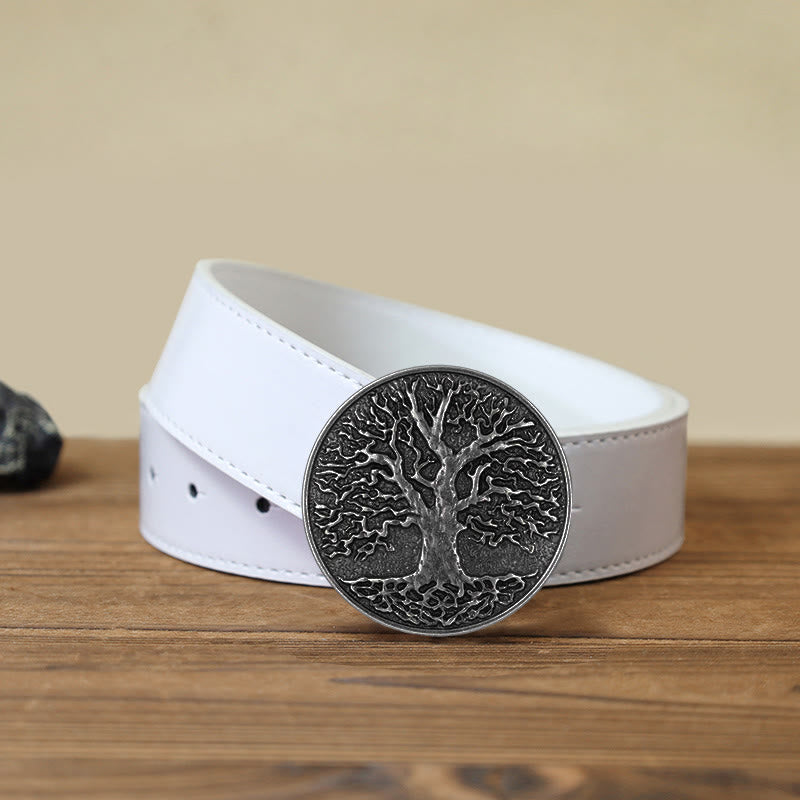 Ceinture en cuir à boucle ronde pour homme avec motif arbre de vie