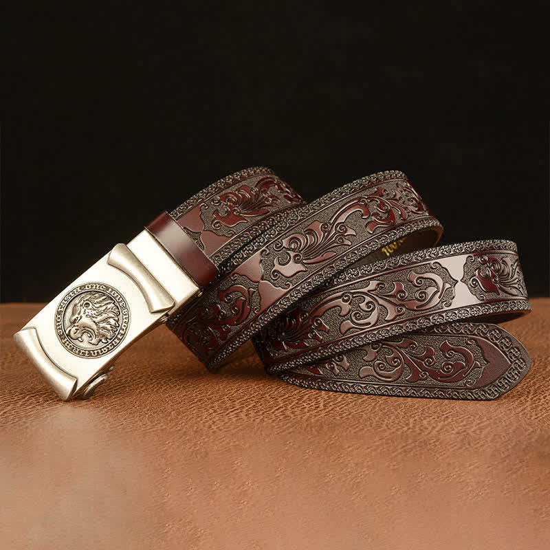Ceinture en cuir tête de lion punk pour homme