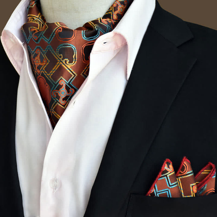 Ensemble de 2 mouchoirs de poche et cravate de luxe à motif cachemire floral SaddleBrown