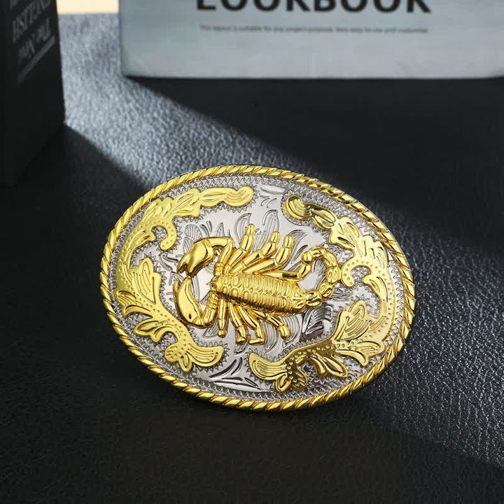Ceinture en cuir à boucle scorpion doré pour homme