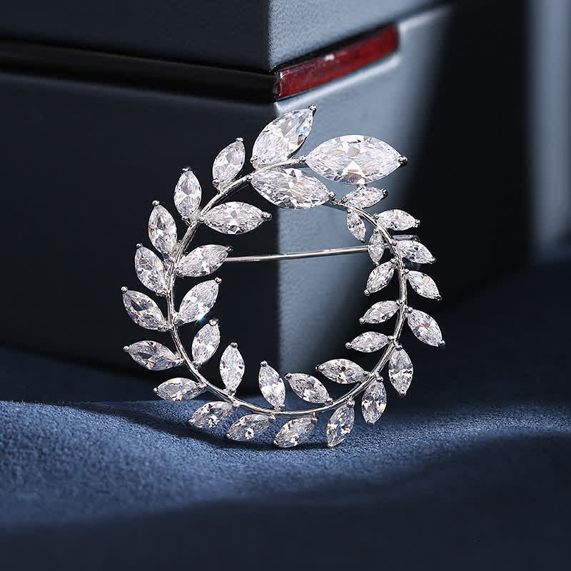 Broche en zircon doré pour femme avec feuilles de blé
