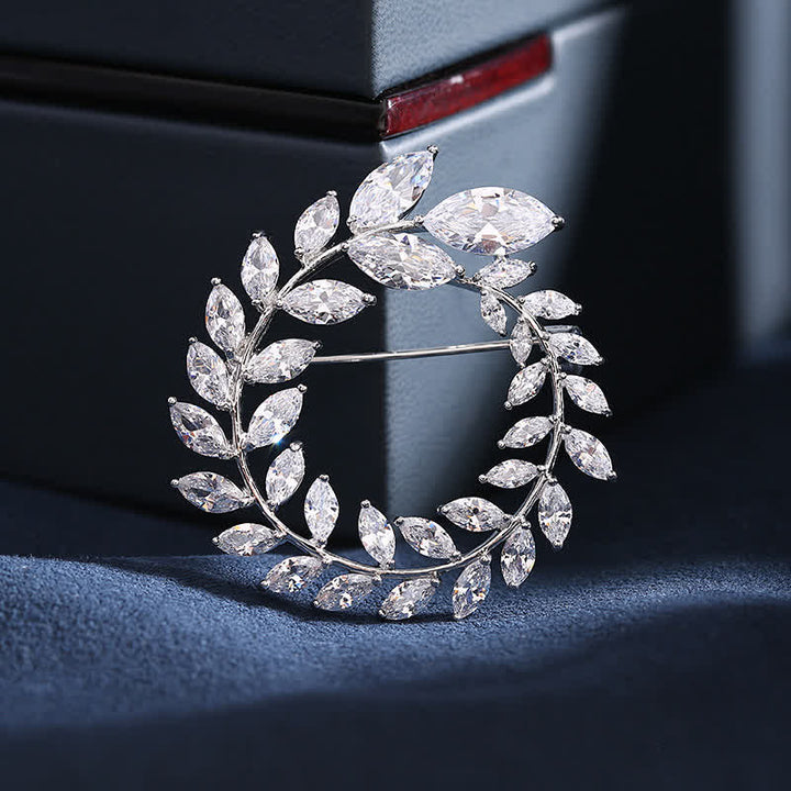 Broche en zircon doré pour femme avec feuilles de blé