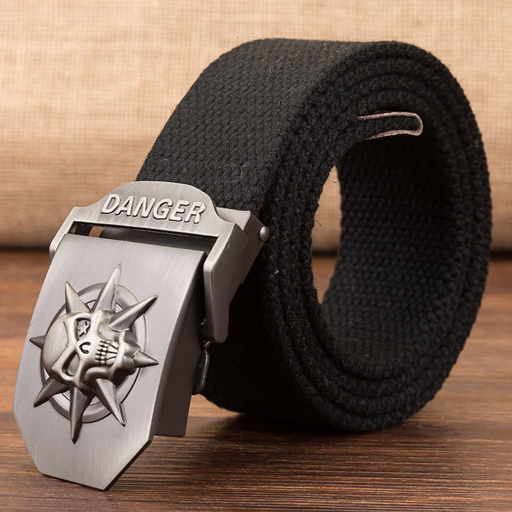 Ceinture en toile tissée à boucle automatique pour homme avec tête de mort