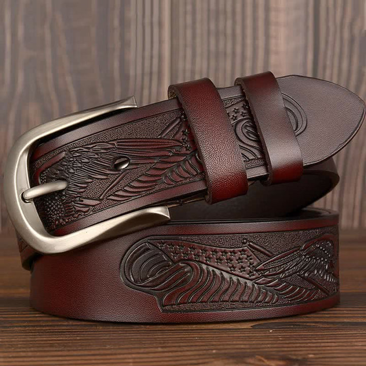 Ceinture en cuir à motif drapeau aigle en relief pour homme
