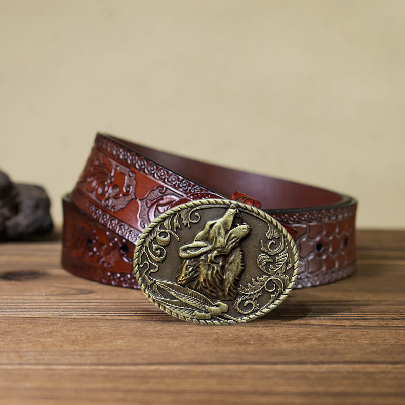 Ceinture en cuir à boucle tête de loup hurlant DIY pour homme