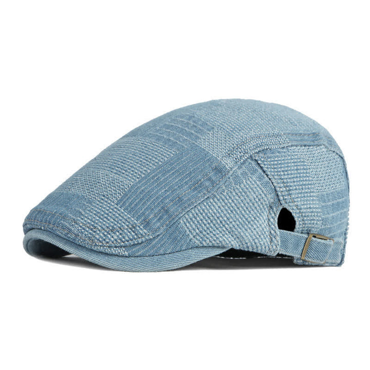 Béret en denim délavé avec casquette plate de peintre de personnalité - Bleu clair - Réglable (environ 21 5/8"-23 5/8") - image 11
