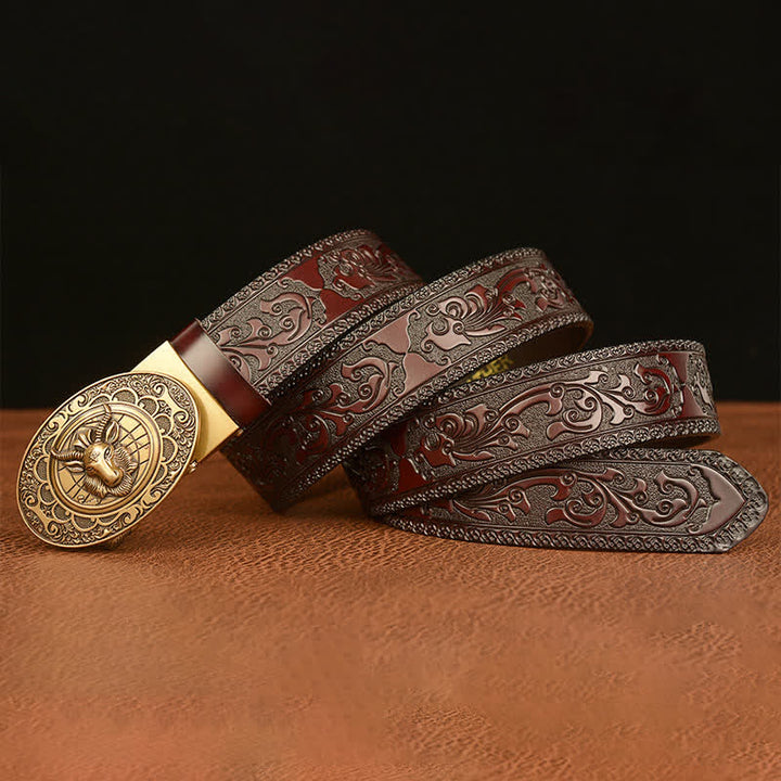 Ceinture en cuir à boucle classique pour homme avec tête de mouton