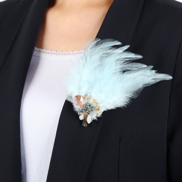 Broche de luxe en cristal avec branches et plumes de flocon de neige pour femme
