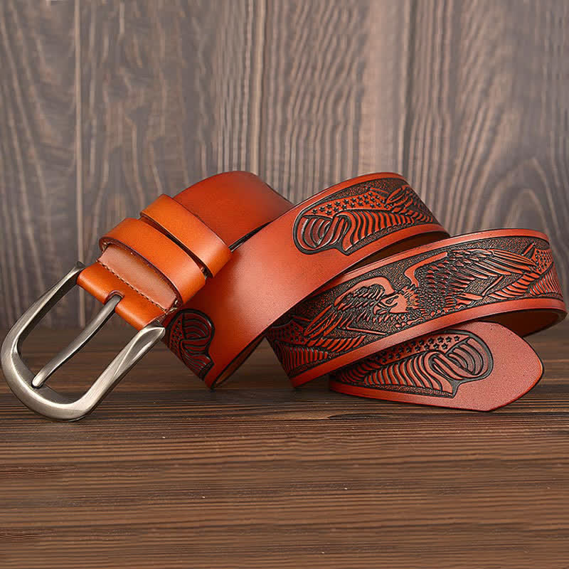Ceinture en cuir à motif drapeau aigle en relief pour homme