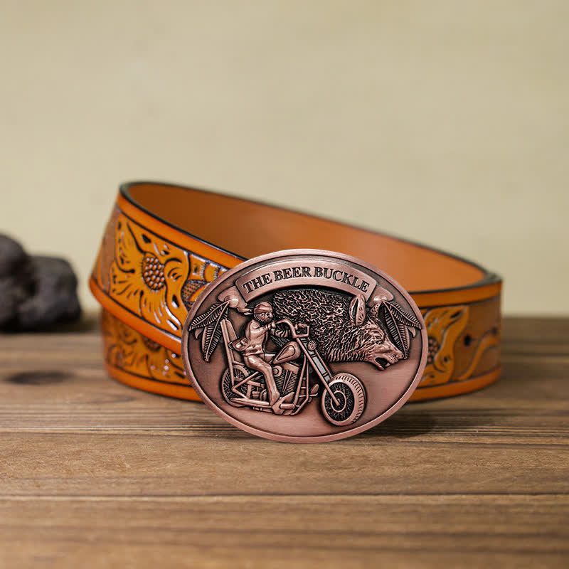 Ceinture en cuir avec boucle porte-bière créative pour moto pour homme