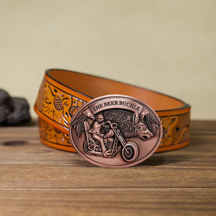 Ceinture en cuir avec boucle porte-bière créative pour moto pour homme