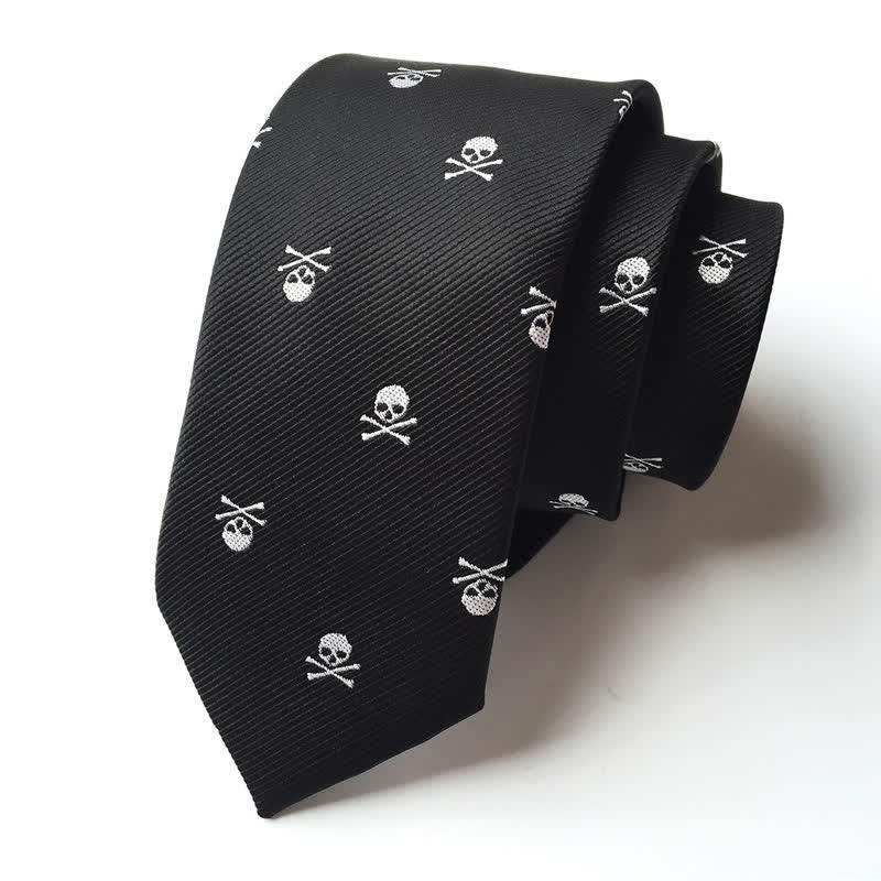Cravate pour homme avec squelette et os croisés pour Halloween - Noir et blanc - image 1