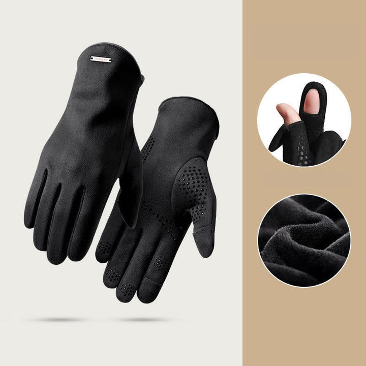 Gants en daim et velours thermiques à doigts fendus