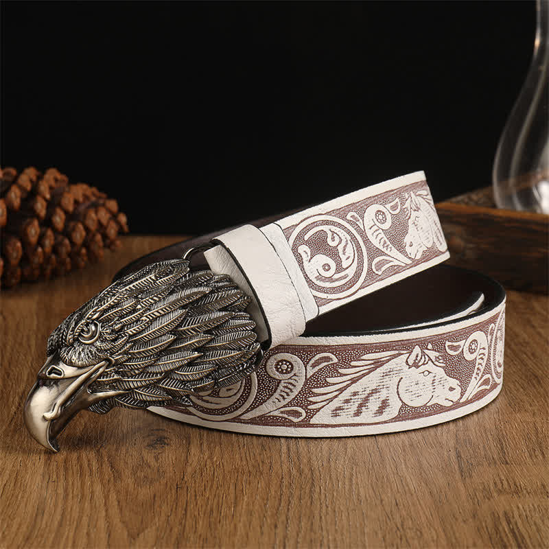 Ceinture en cuir western à tête d'aigle réaliste pour homme