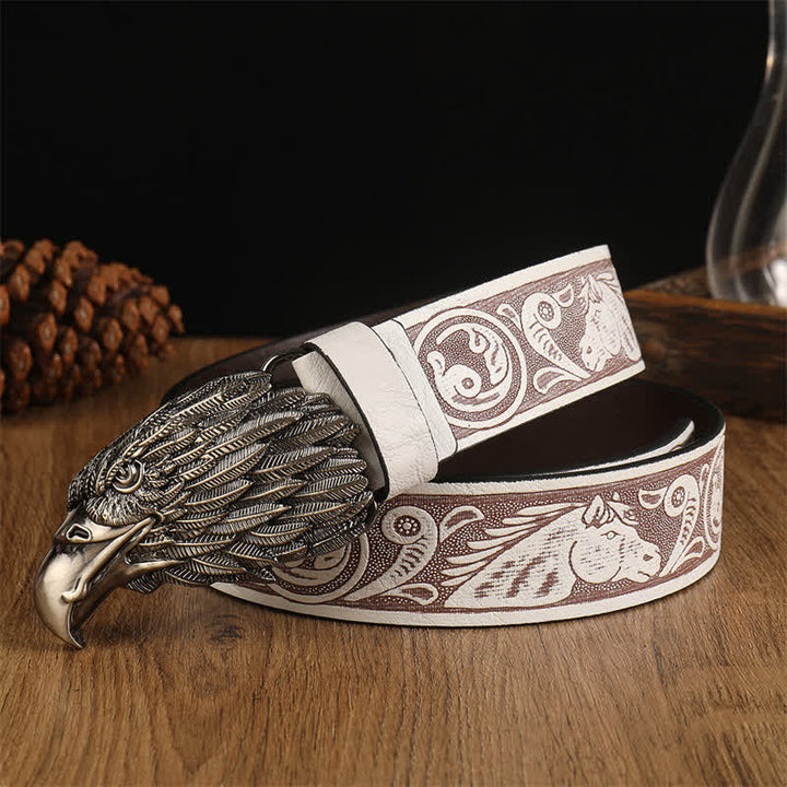 Ceinture en cuir western à tête d'aigle réaliste pour homme