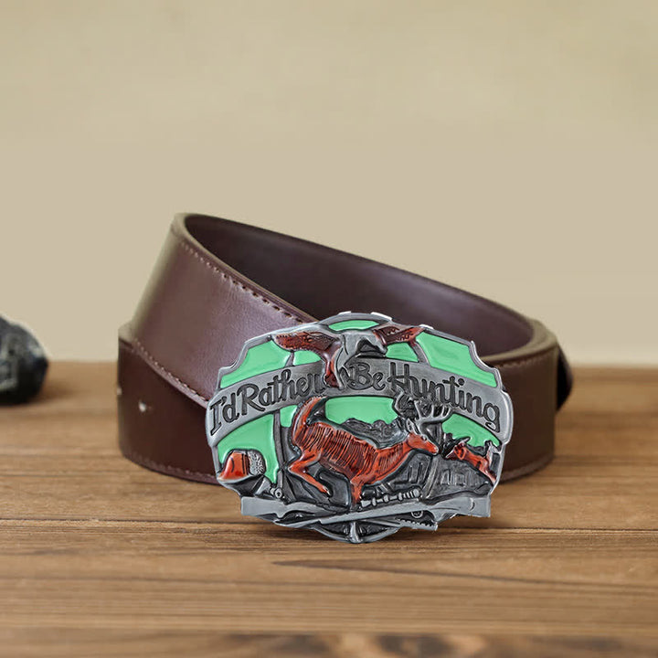 Ceinture en cuir à boucle pour homme avec motif de cerf de chasse dans la nature