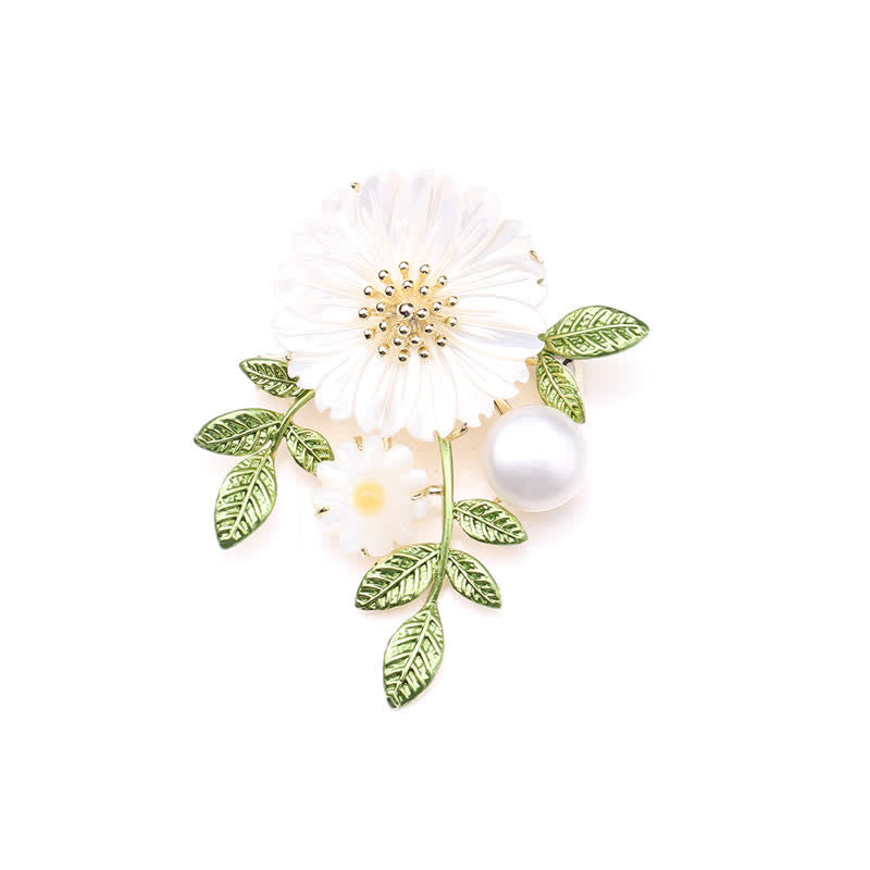 Broche romantique en forme de marguerite et de perles pour femme