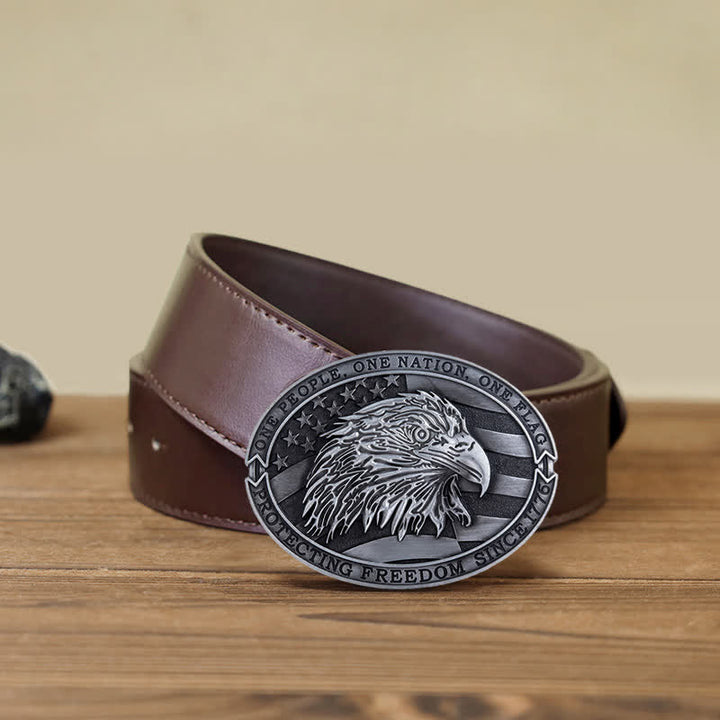 Ceinture en cuir à boucle patriotique pour homme avec drapeau américain et aigle à tête blanche