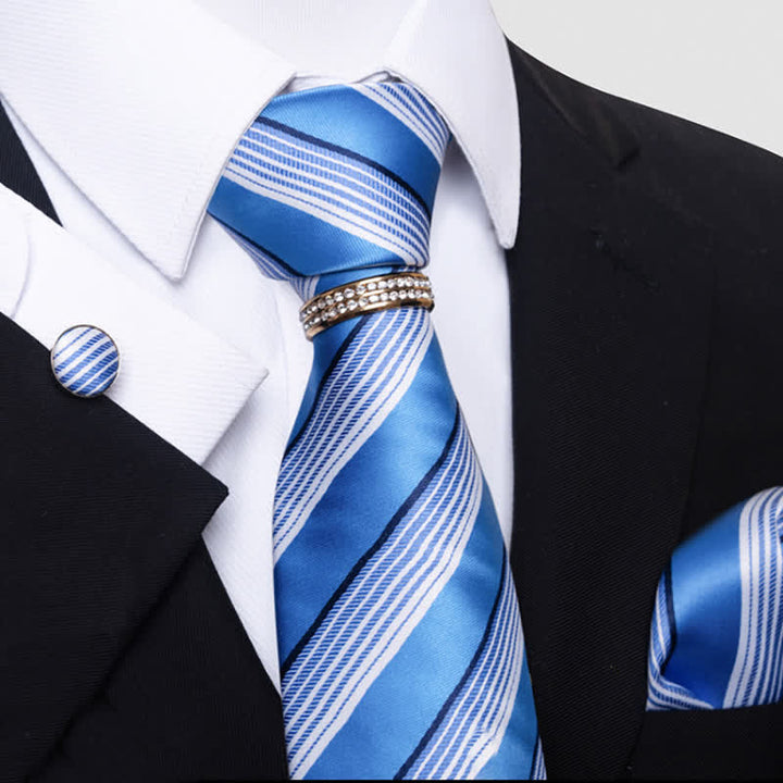 Ensemble de 4 cravates à rayures pour hommes avec anneau de cravate