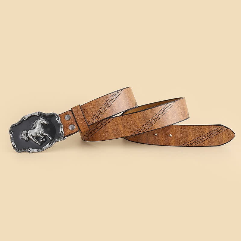Ceinture en cuir classique argentée pour homme avec boucle en forme de cheval au galop