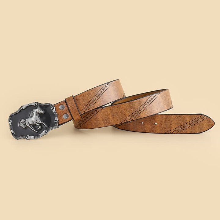 Ceinture en cuir classique argentée pour homme avec boucle en forme de cheval au galop