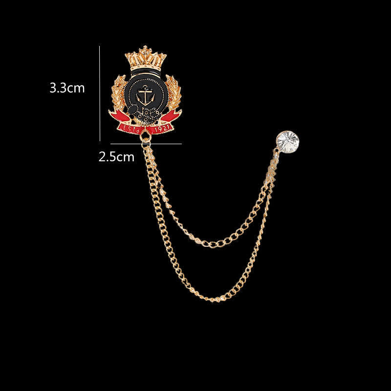 Broche pour homme avec chaîne d'ancre couronnée royale