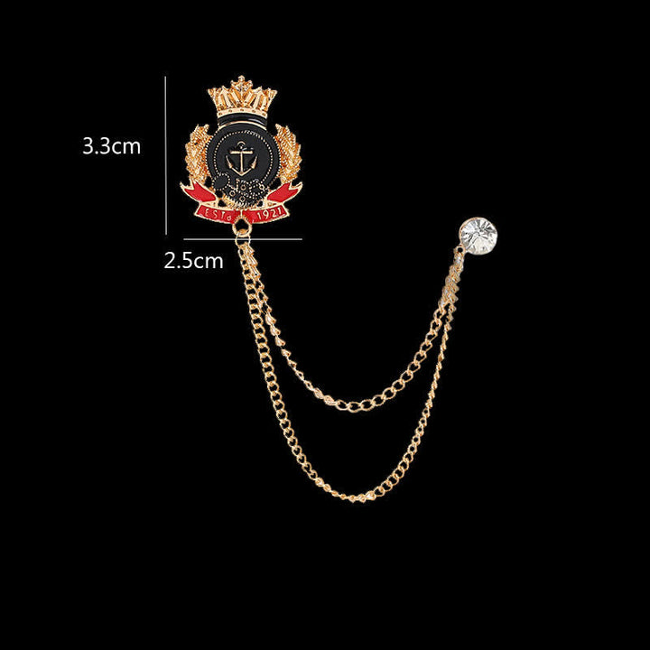 Broche pour homme avec chaîne d'ancre couronnée royale