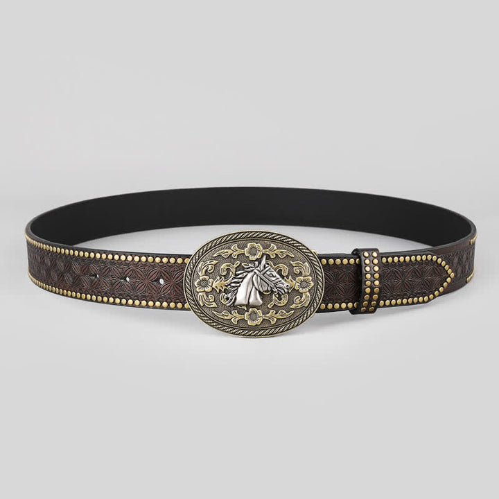 Ceinture en cuir pour homme avec motif tête de cheval et détails floraux