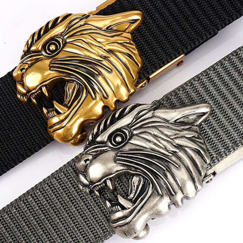 Ceinture en nylon à tête de tigre rugissante pour homme