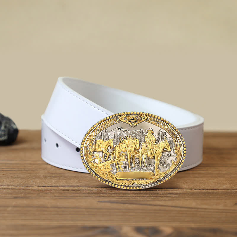 Ceinture en cuir à boucle pour homme avec motif de cheval de cow-boy