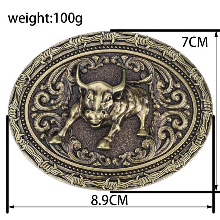 Ceinture en cuir à boucle pour homme avec motif de taureau de cow-boy