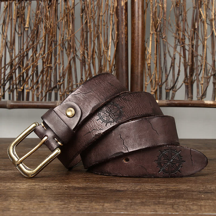 Ceinture en cuir pour homme avec motif d'ancre de bateau sculpté
