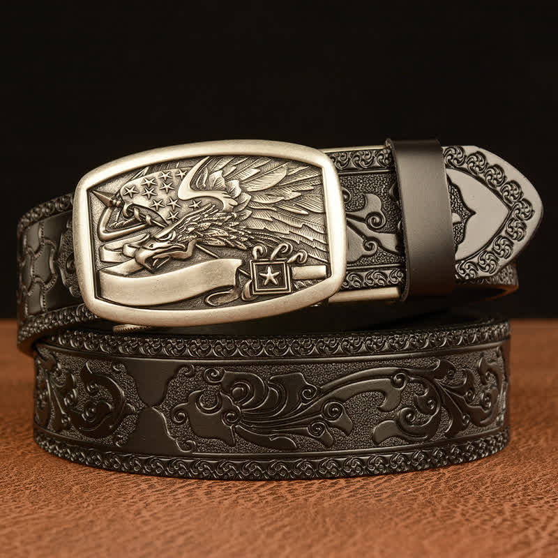Ceinture en cuir pour homme avec drapeau américain et aigle faucon