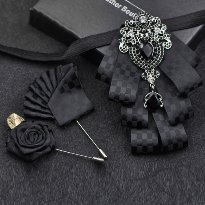 Ensemble de 3 nœuds papillon à carreaux noirs et strass