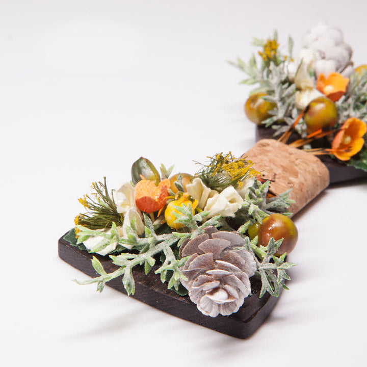 Nœud papillon en bois pour homme avec bouquet de forêt vintage