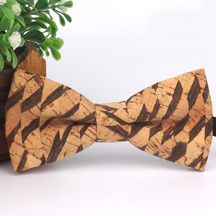 Nœud papillon multicolore à imprimé géométrique en grain de bois pour homme