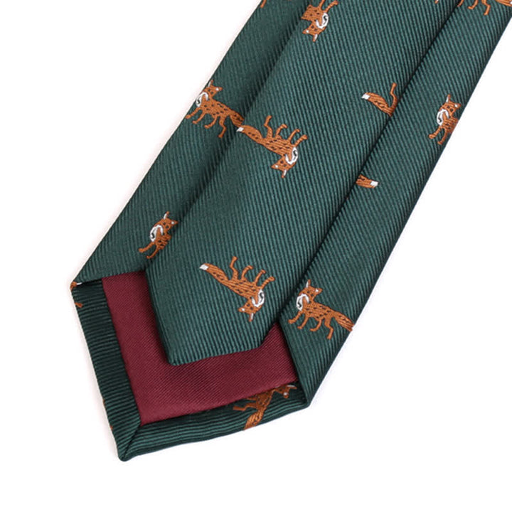 Cravate pour homme vert foncé à motifs de petits renards