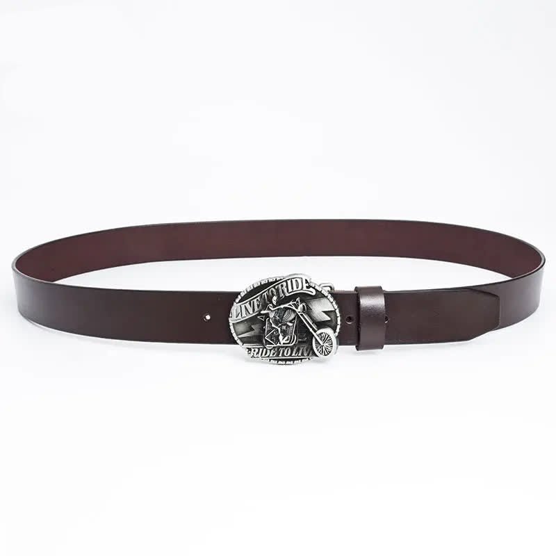 Ceinture en cuir pour homme avec tête de mort et squelette de motard