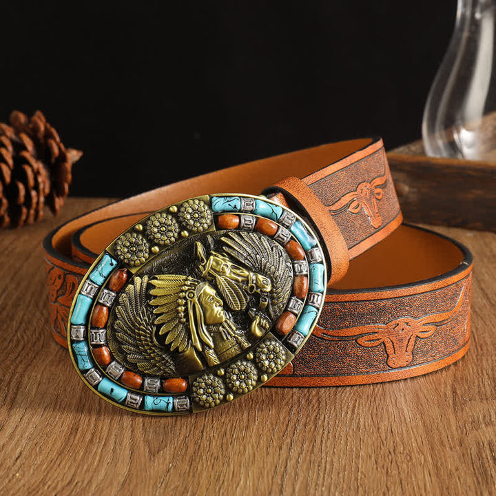 Ceinture en cuir turquoise style bohème indien pour homme