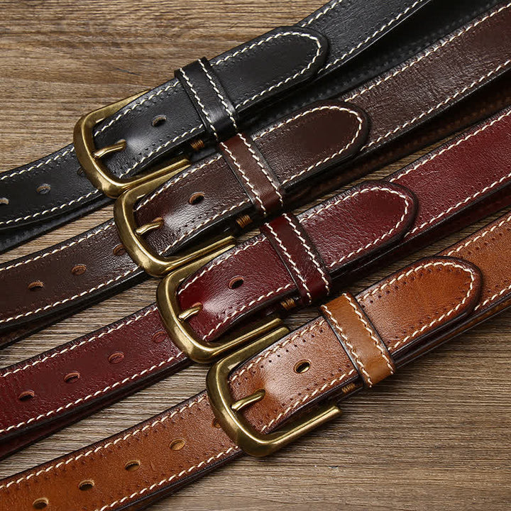 Ceinture en cuir de vachette cousue de luxe pour homme