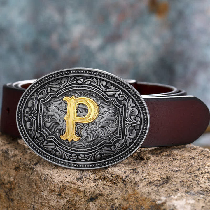 Ceinture en cuir unisexe style hip-hop avec boucle en relief et initiales
