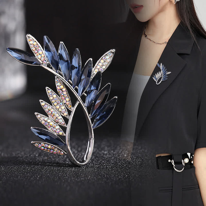 Broche en cristal pour femme en forme de branche d'olivier