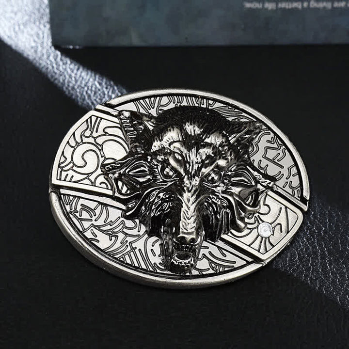 Ceinture en cuir pour homme avec couteau pliant caché en forme de tête de loup